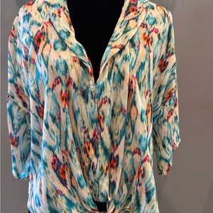 Zara Blue and Orange Tie Front Blouse